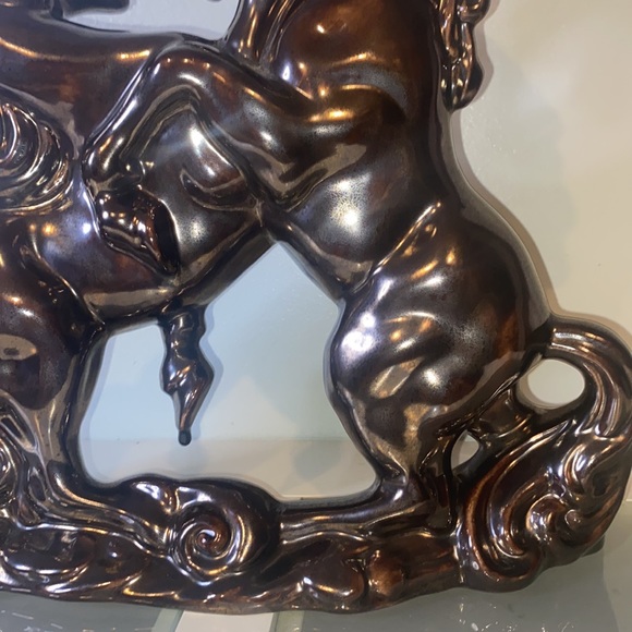 Mid-Century Fighting Stallions Statue Ceramic Bronze Glaze-Vintage 1960’s - Picture 8 of 13